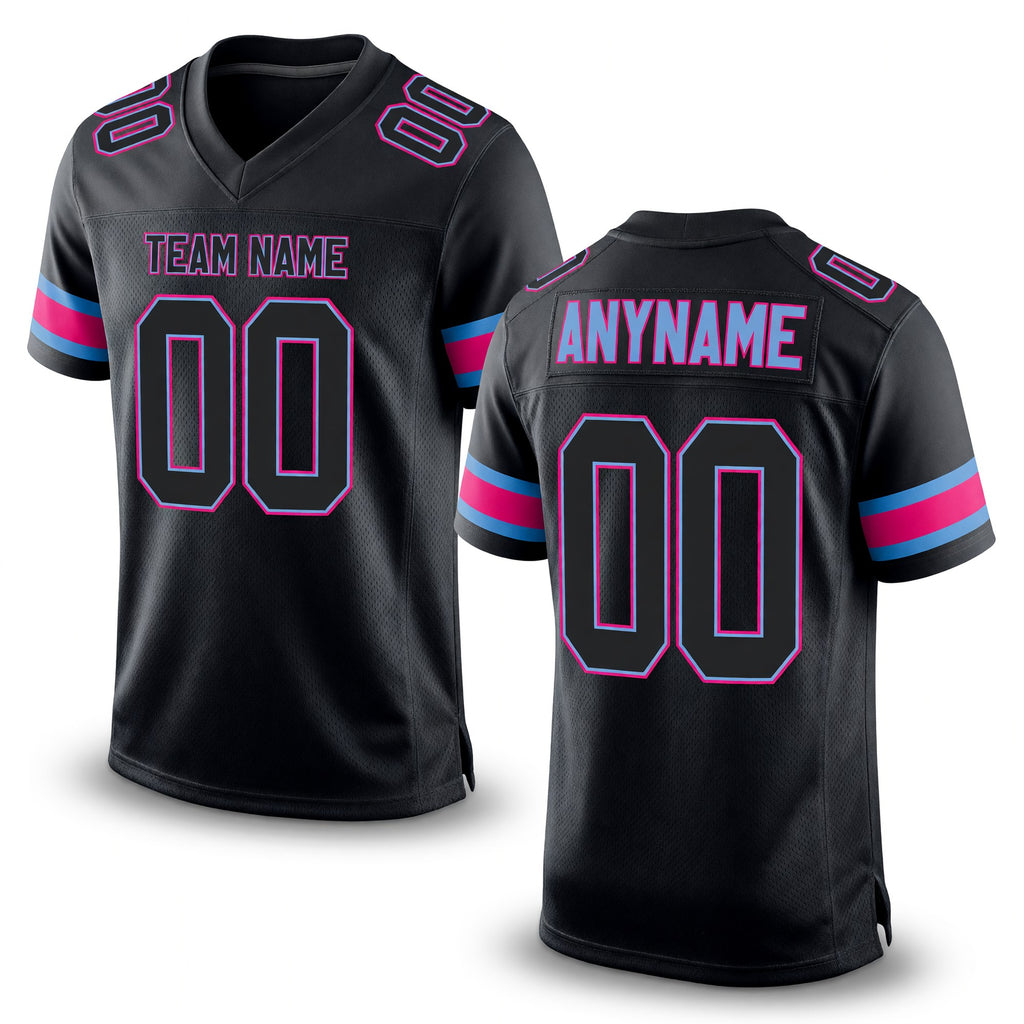 Custom Black Black Powder Blue-Hot Pink Mesh Authentic Football Jersey