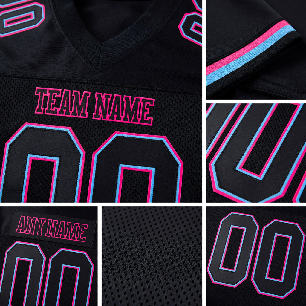 Custom Black Black Powder Blue-Hot Pink Mesh Authentic Football Jersey detail