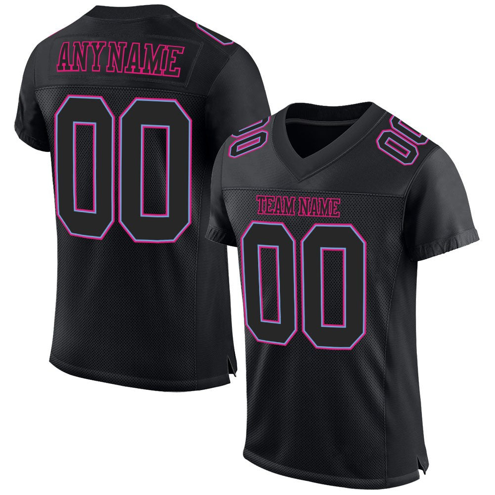 Custom Black Black Powder Blue-Hot Pink Mesh Authentic Football Jersey photo 1