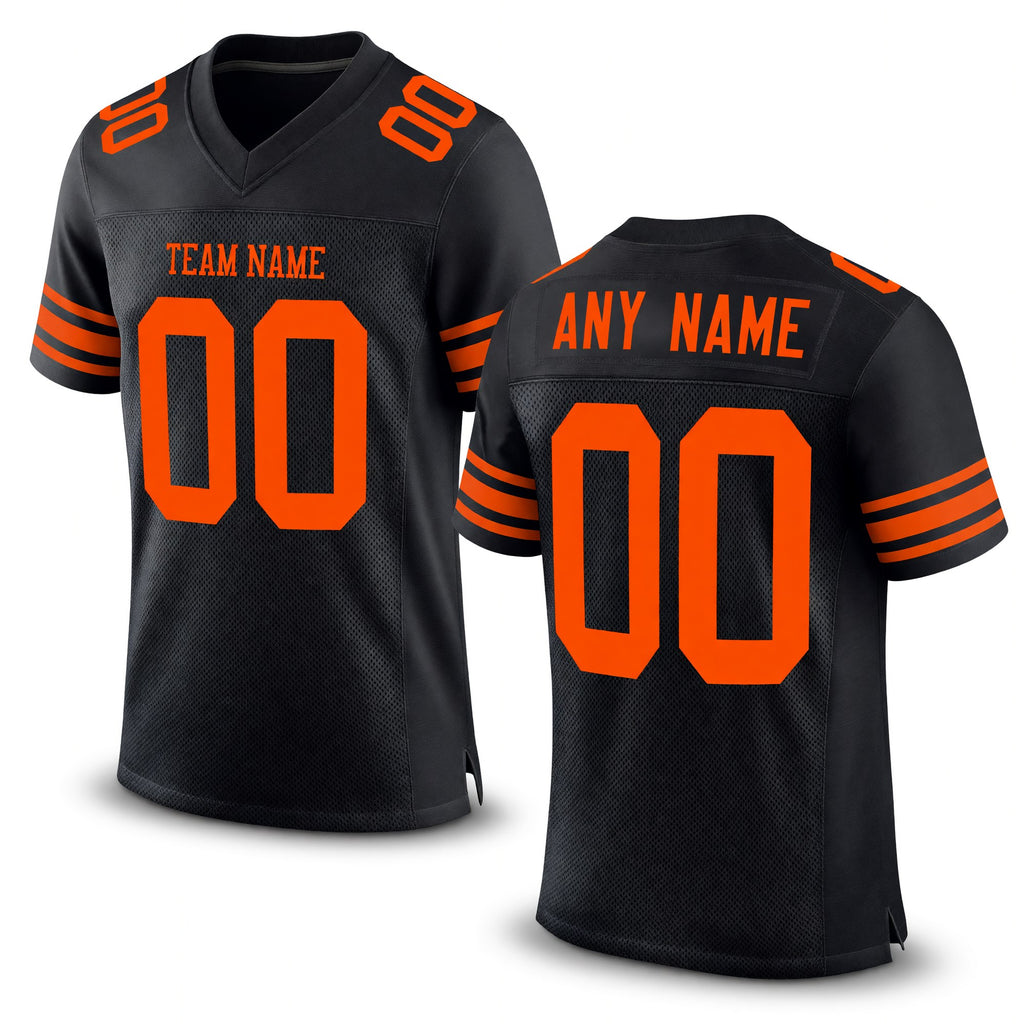 Custom Black Orange Mesh Authentic Football Jersey