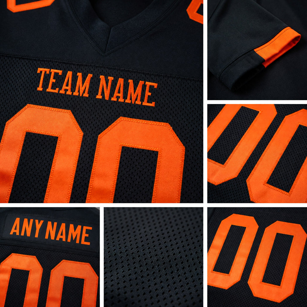 Custom Black Orange Mesh Authentic Football Jersey detail