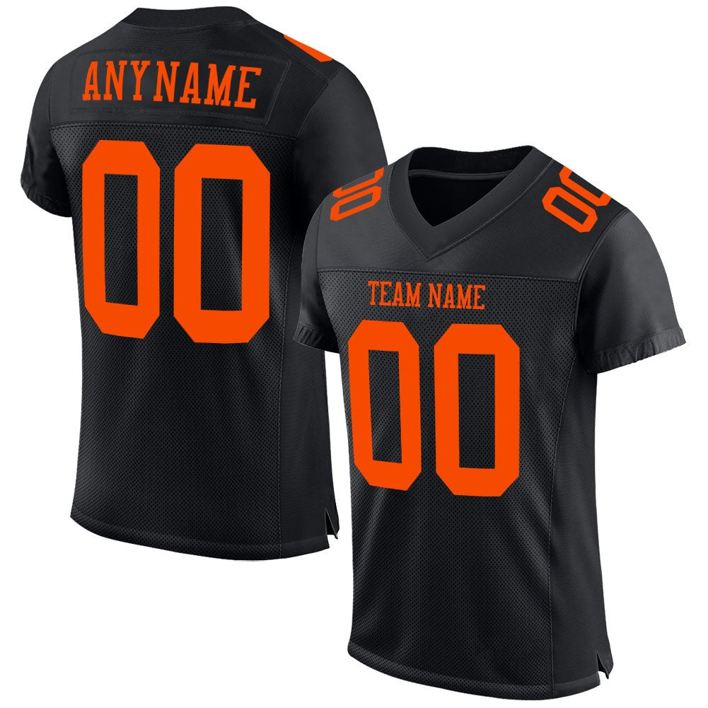 Custom Black Orange Mesh Authentic Football Jersey photo 1