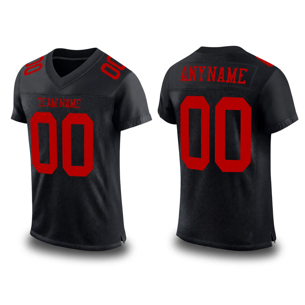 Custom Black Red Mesh Authentic Football Jersey