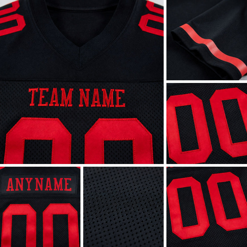 Custom Black Red Mesh Authentic Football Jersey detail