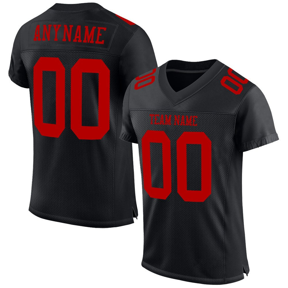 Custom Black Red Mesh Authentic Football Jersey photo 1
