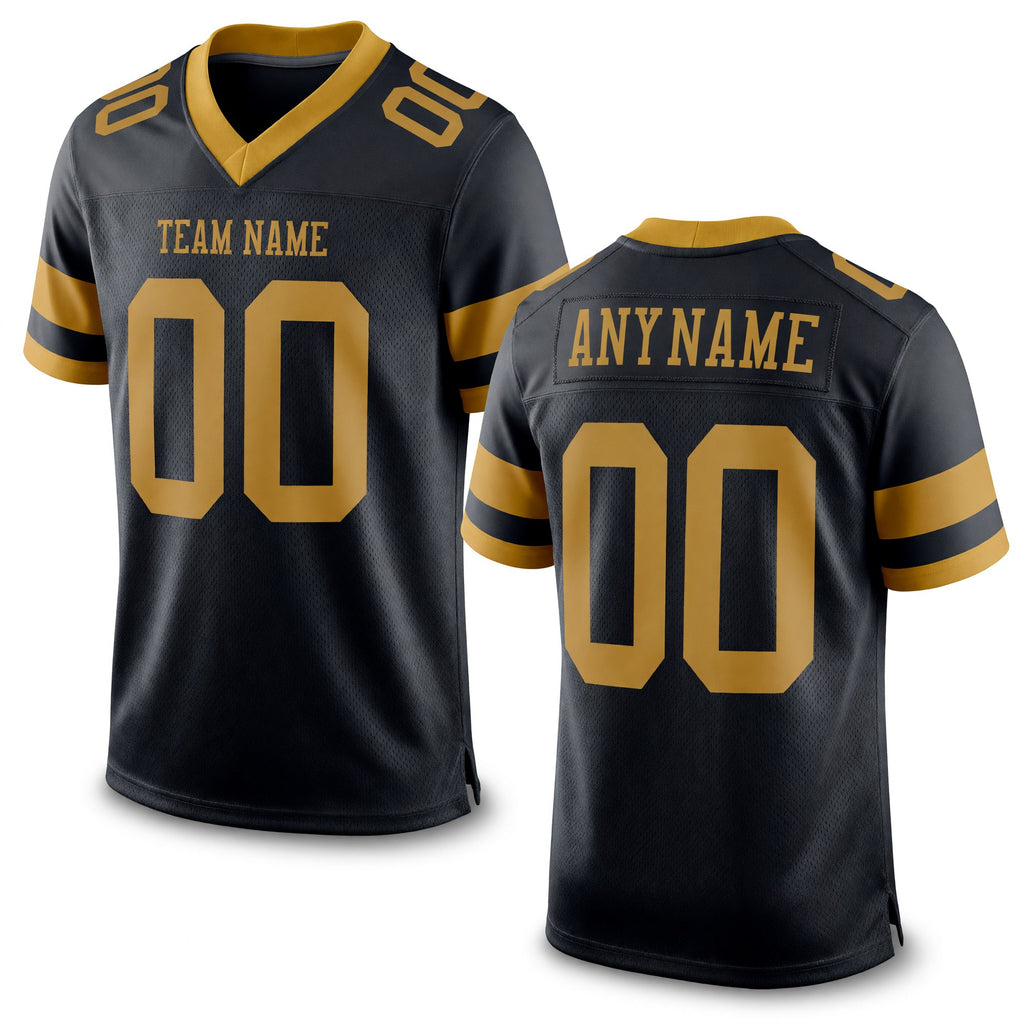Custom Black Old Gold Mesh Authentic Football Jersey