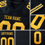 Custom Black Old Gold Mesh Authentic Football Jersey detail