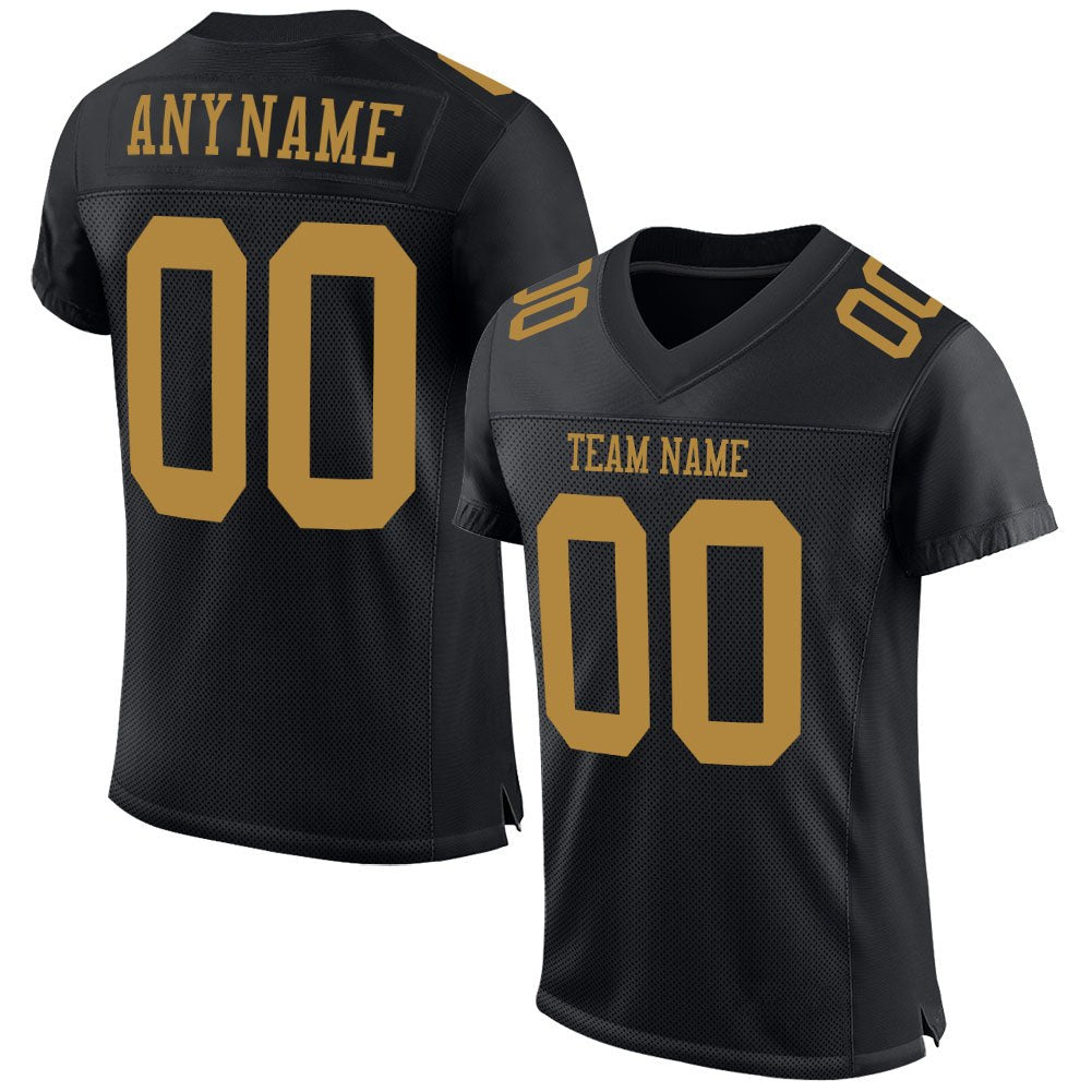 Custom Black Old Gold Mesh Authentic Football Jersey photo 1
