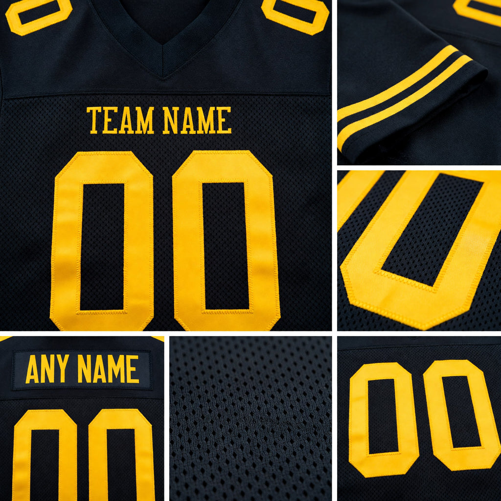 Custom Black Gold Mesh Authentic Football Jersey detail