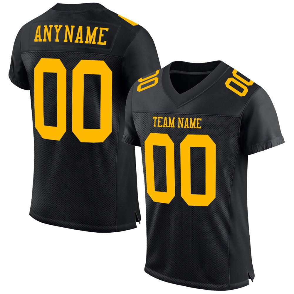 Custom Black Gold Mesh Authentic Football Jersey photo 1