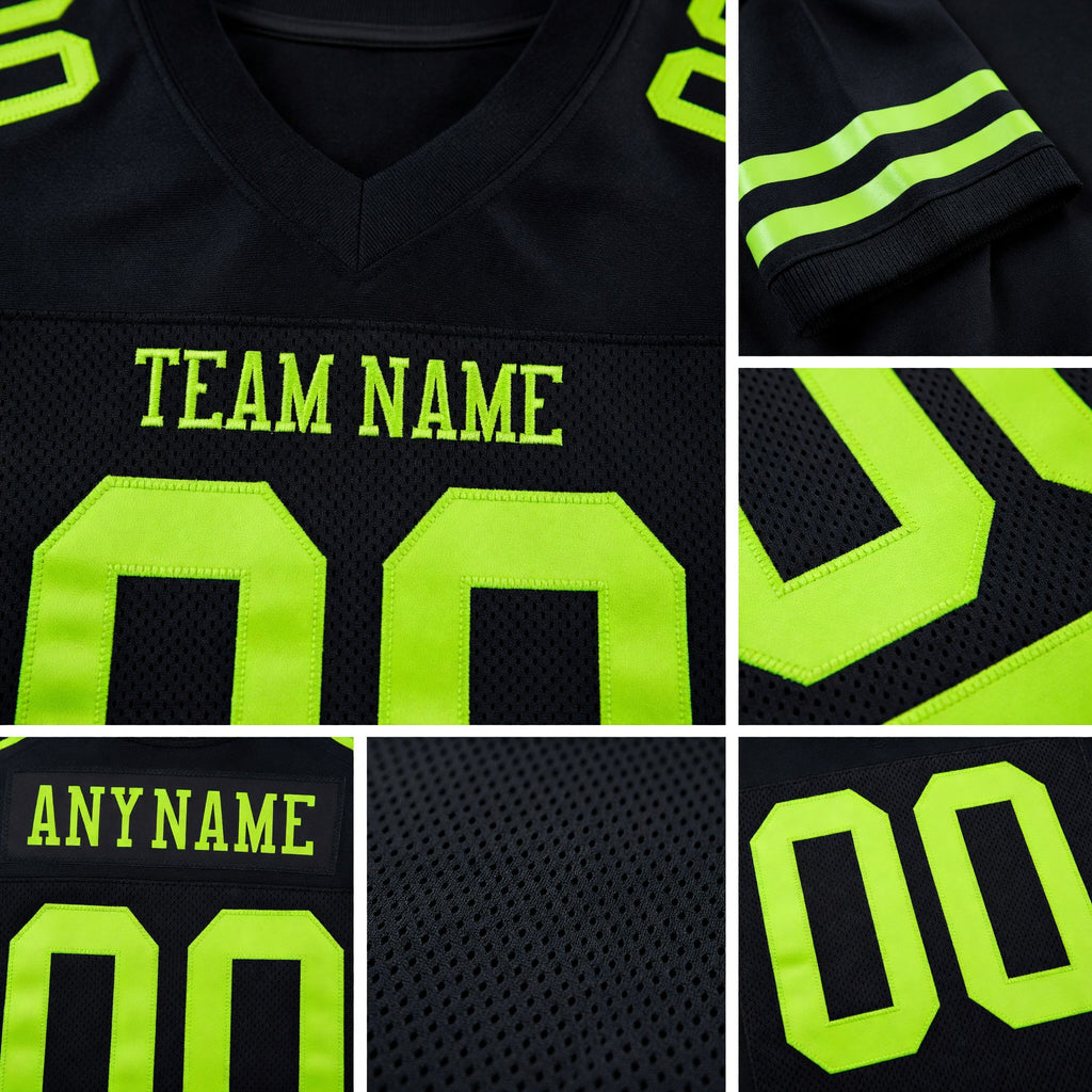 Custom Black Neon Green Mesh Authentic Football Jersey detail