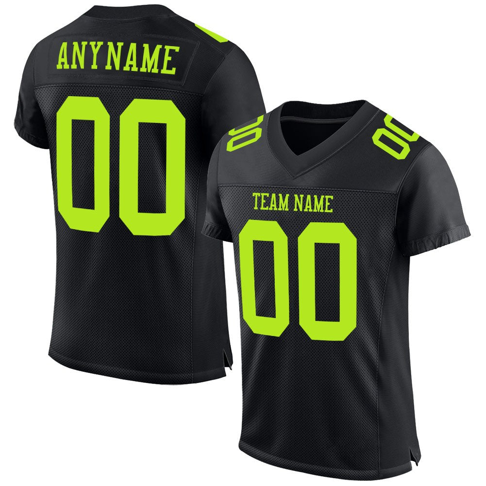 Custom Black Neon Green Mesh Authentic Football Jersey photo 1