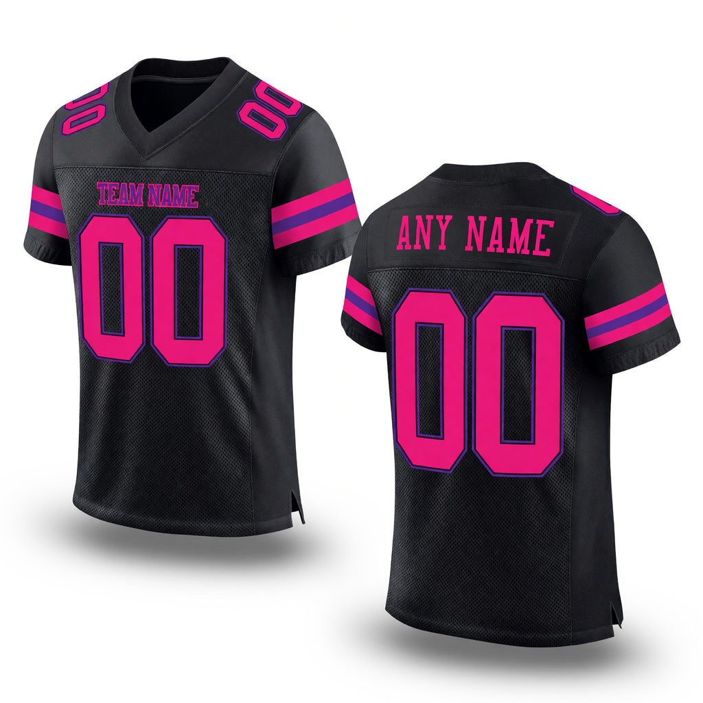 Custom Black Hot Pink-Purple Mesh Authentic Football Jersey