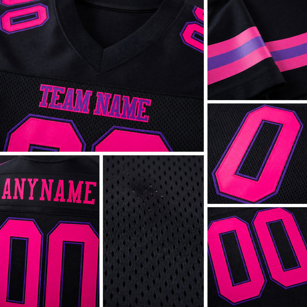 Custom Black Hot Pink-Purple Mesh Authentic Football Jersey detail