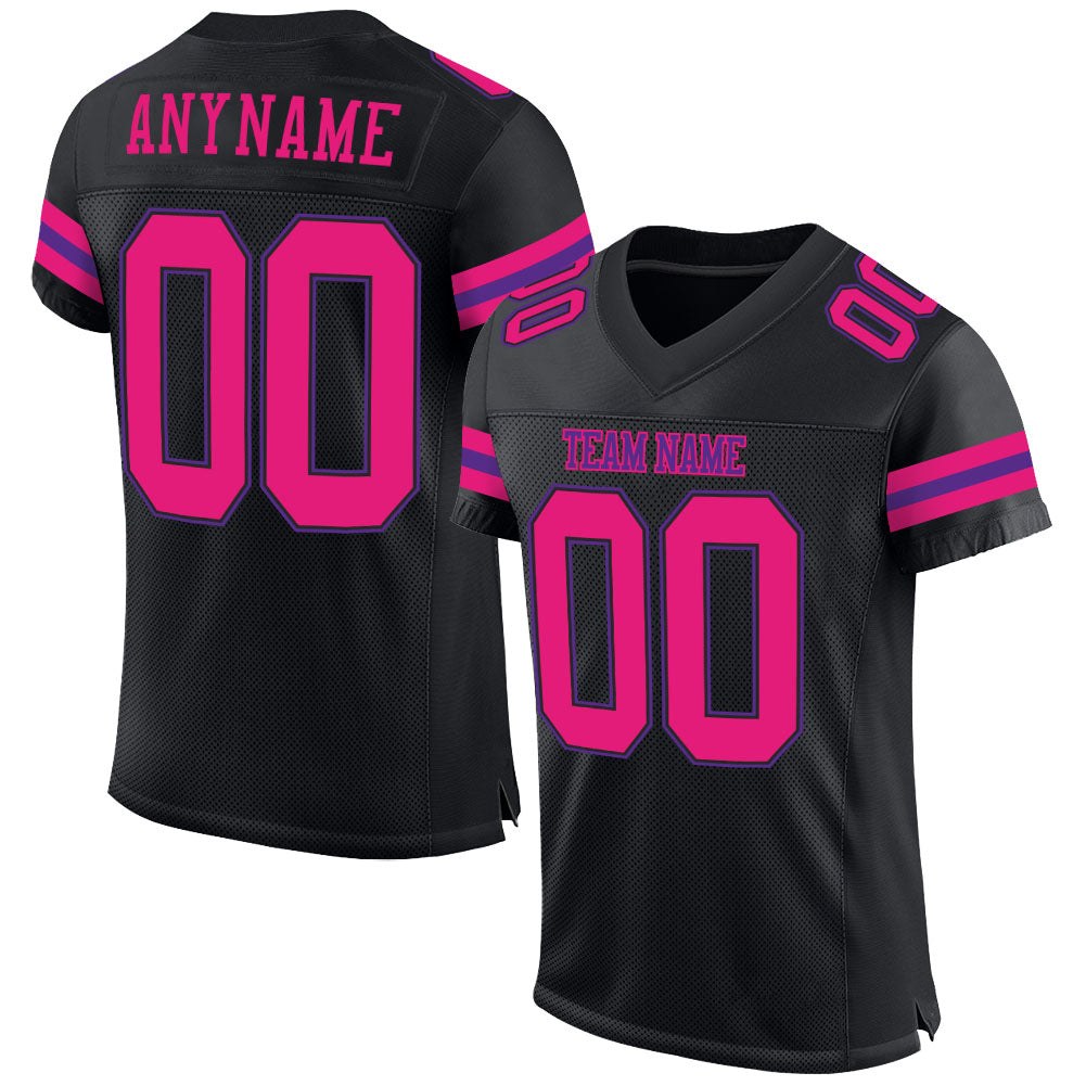 Custom Black Hot Pink-Purple Mesh Authentic Football Jersey photo 1
