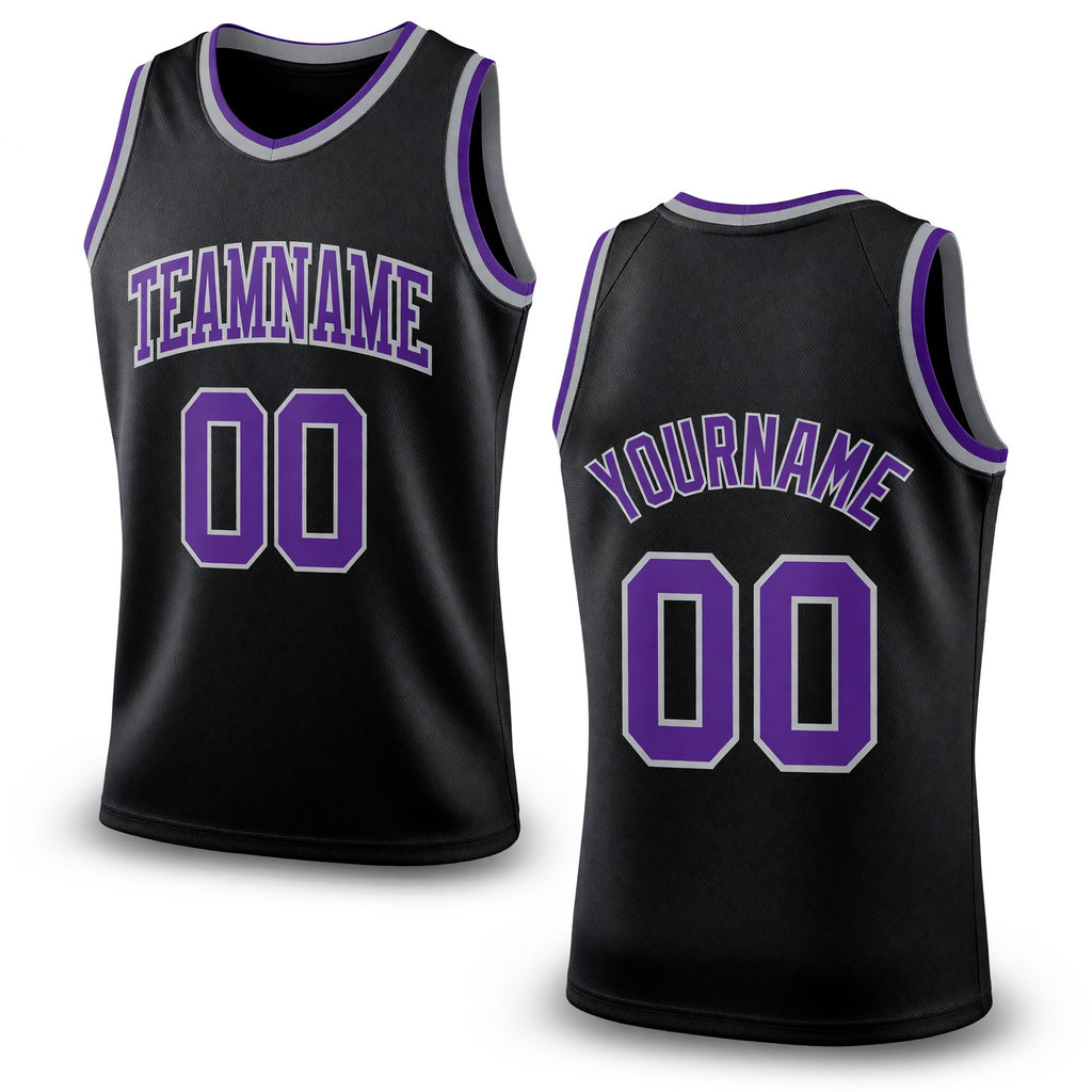 Custom Black Purple-Gray Authentic Throwback Basketball Jersey