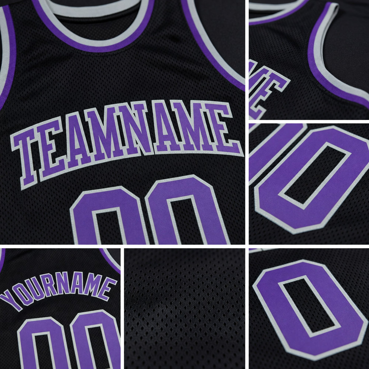 Custom Black Purple-Gray Authentic Throwback Basketball Jersey detail