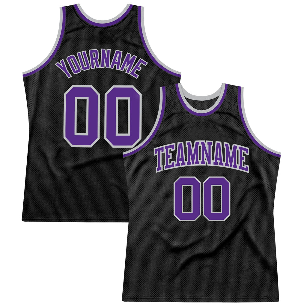 Custom Black Purple-Gray Authentic Throwback Basketball Jersey photo 1