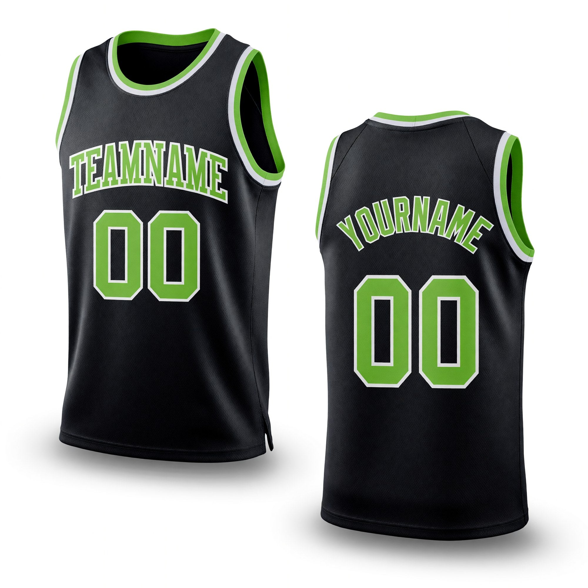 Custom Black Neon Green-White Authentic Throwback Basketball Jersey