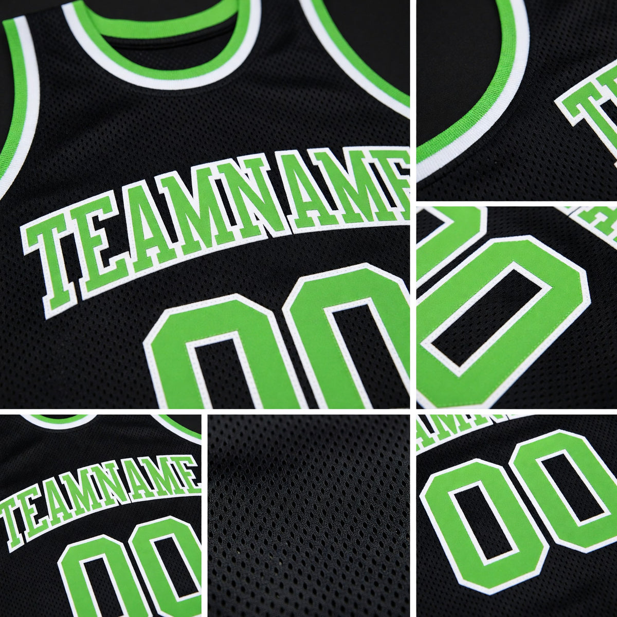 Custom Black Neon Green-White Authentic Throwback Basketball Jersey detail
