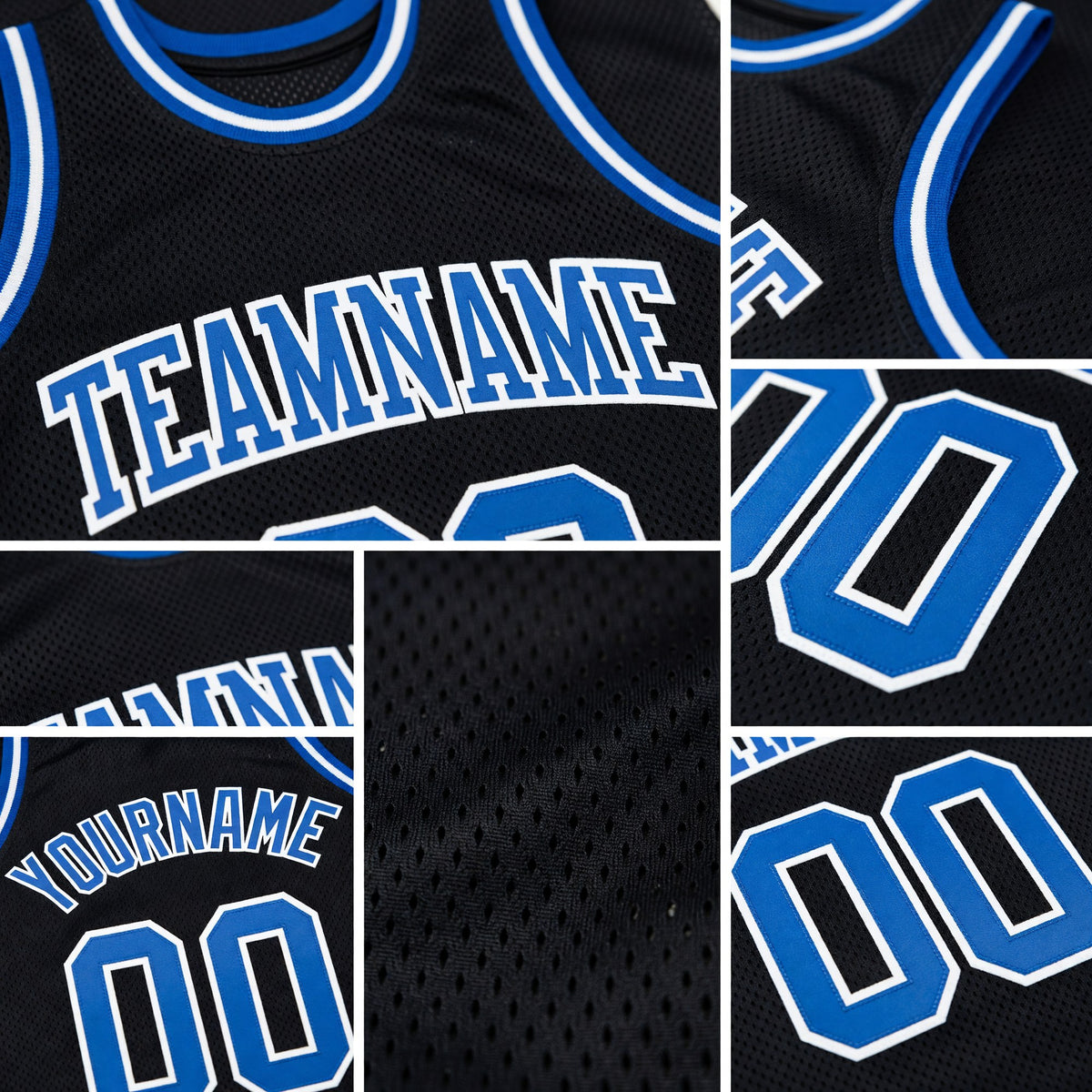 Custom Black Royal-White Authentic Throwback Basketball Jersey detail