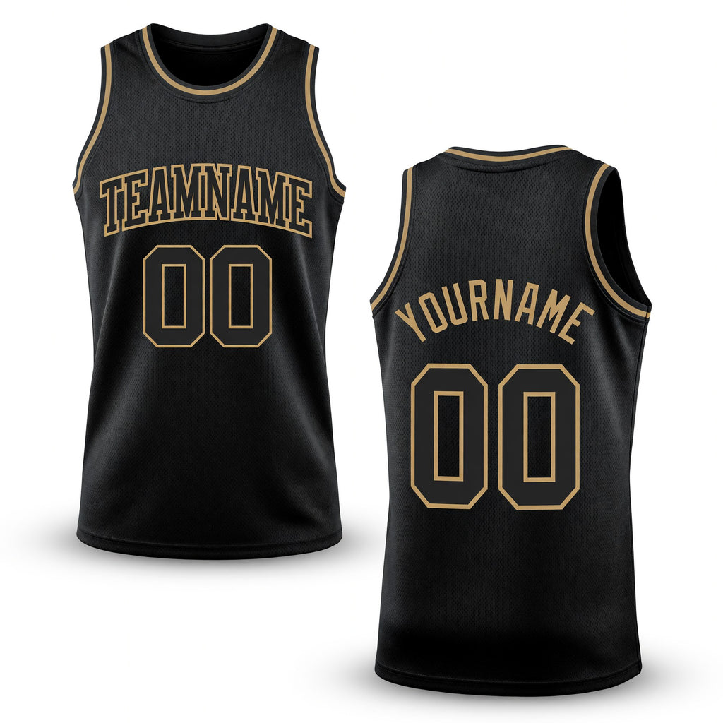 Custom Black Black-Old Gold Authentic Throwback Basketball Jersey