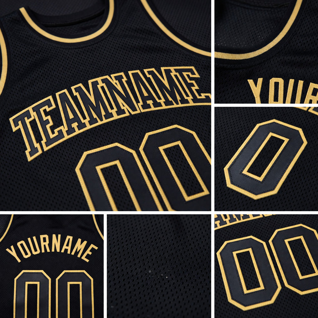 Custom Black Black-Old Gold Authentic Throwback Basketball Jersey detail