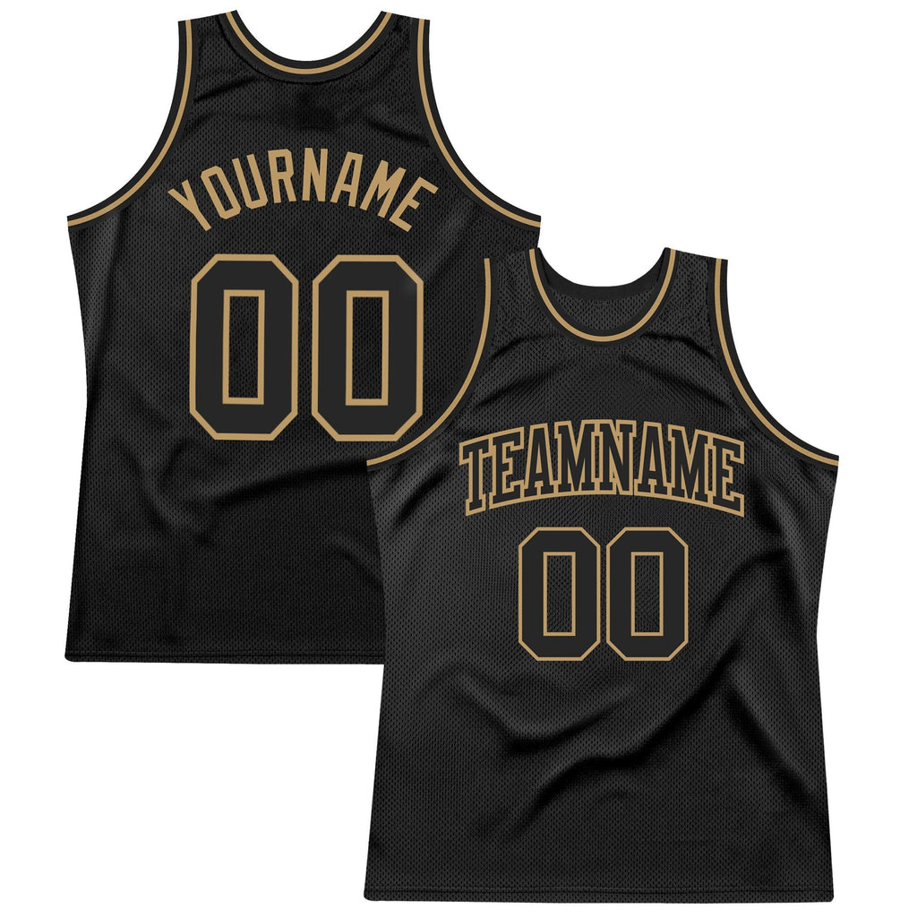 Custom Black Black-Old Gold Authentic Throwback Basketball Jersey photo 1