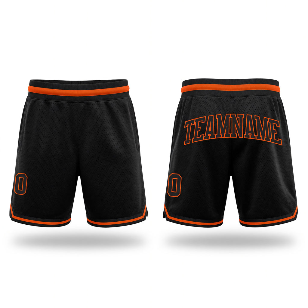 Custom Black Black-Orange Authentic Throwback Basketball Shorts