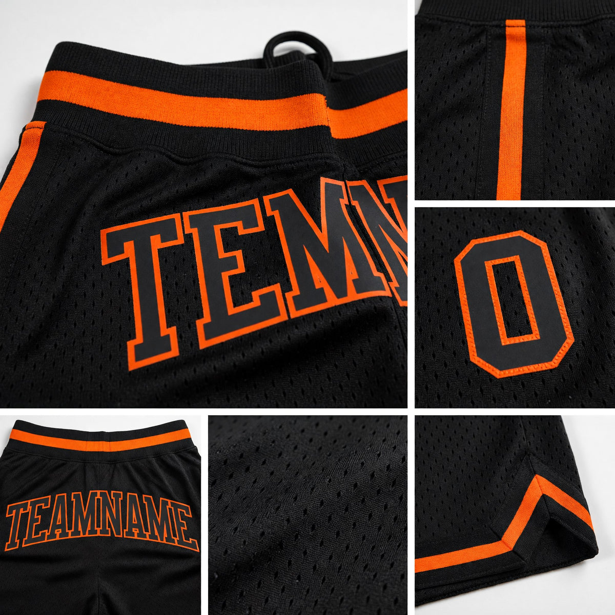Custom Black Black-Orange Authentic Throwback Basketball Shorts detail