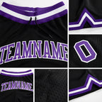 Custom Black Purple-White Authentic Throwback Basketball Shorts detail