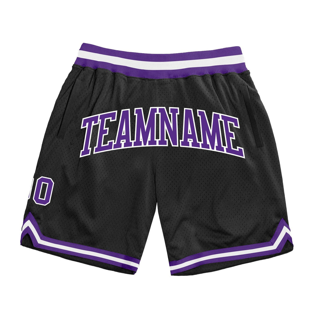 Custom Black Purple-White Authentic Throwback Basketball Shorts photo 1