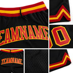 Custom Black Red-Gold Authentic Throwback Basketball Shorts detail