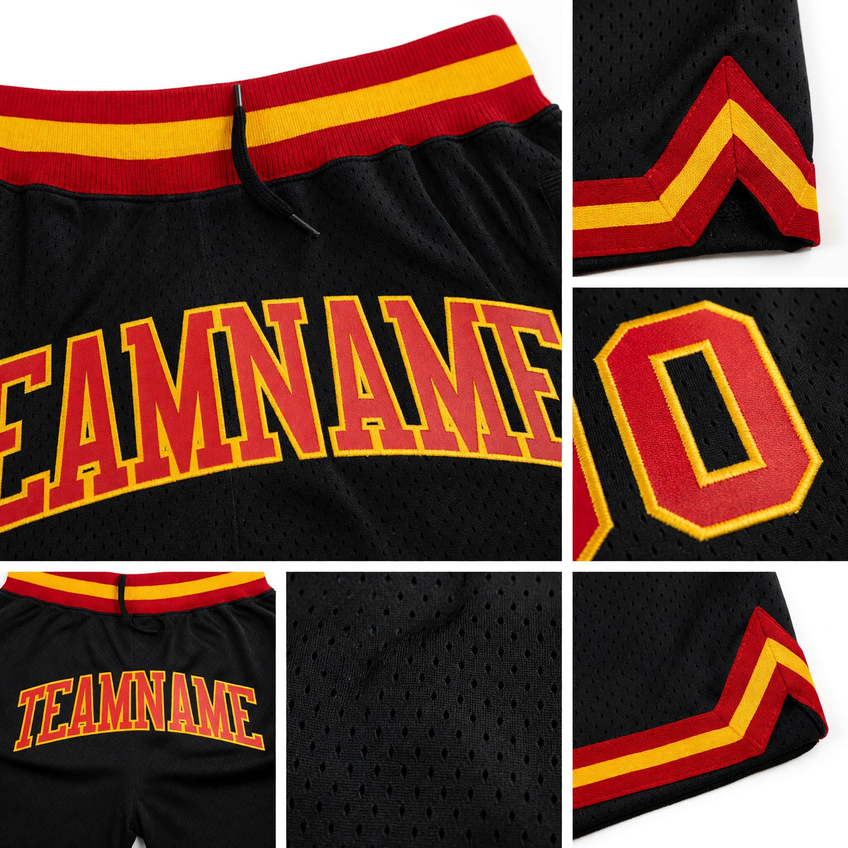 Custom Black Red-Gold Authentic Throwback Basketball Shorts detail
