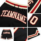 Custom Black Cream-Red Authentic Throwback Basketball Shorts detail
