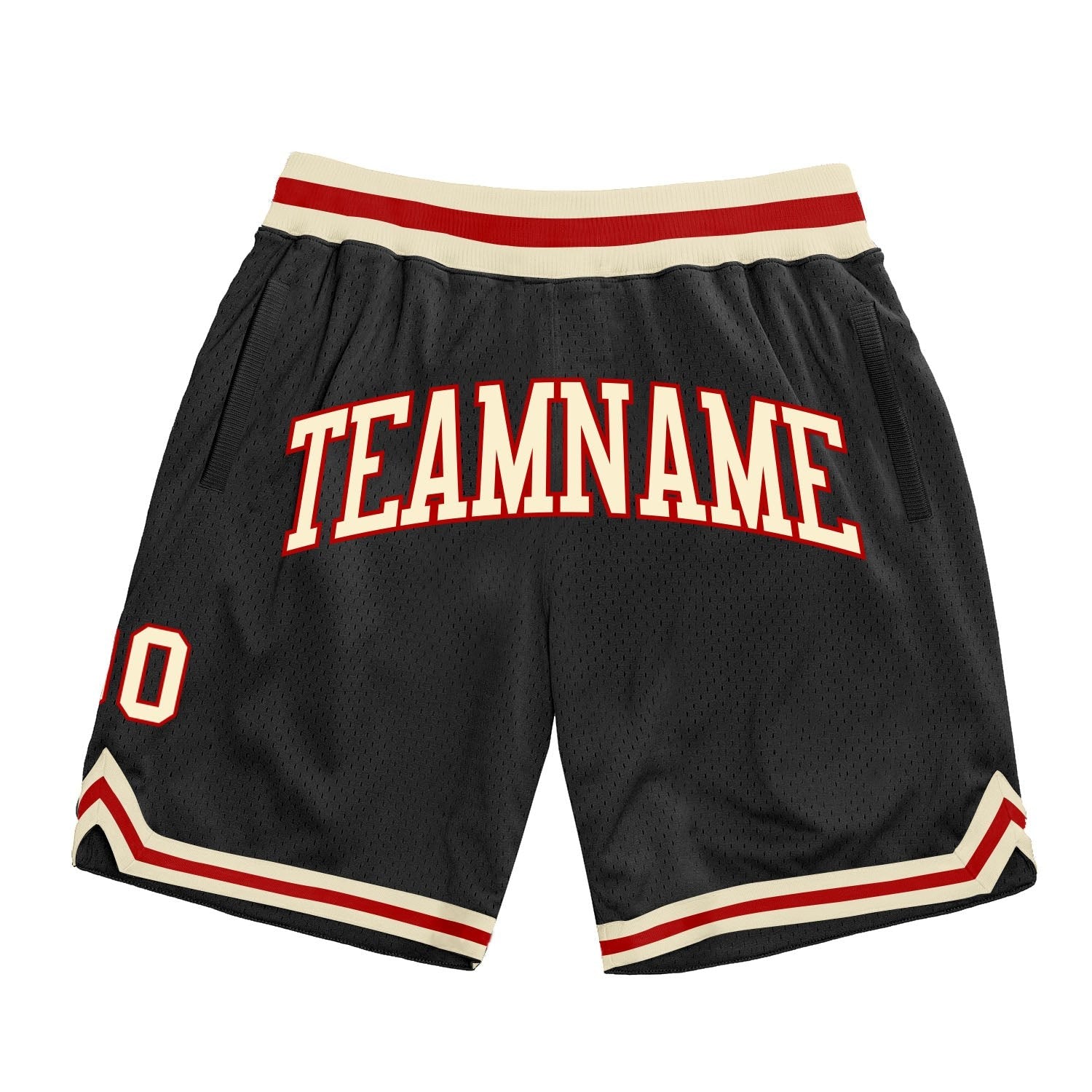 Custom Black Cream-Red Authentic Throwback Basketball Shorts photo 1