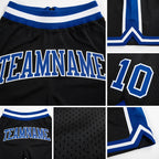 Custom Black Royal-White Authentic Throwback Basketball Shorts detail