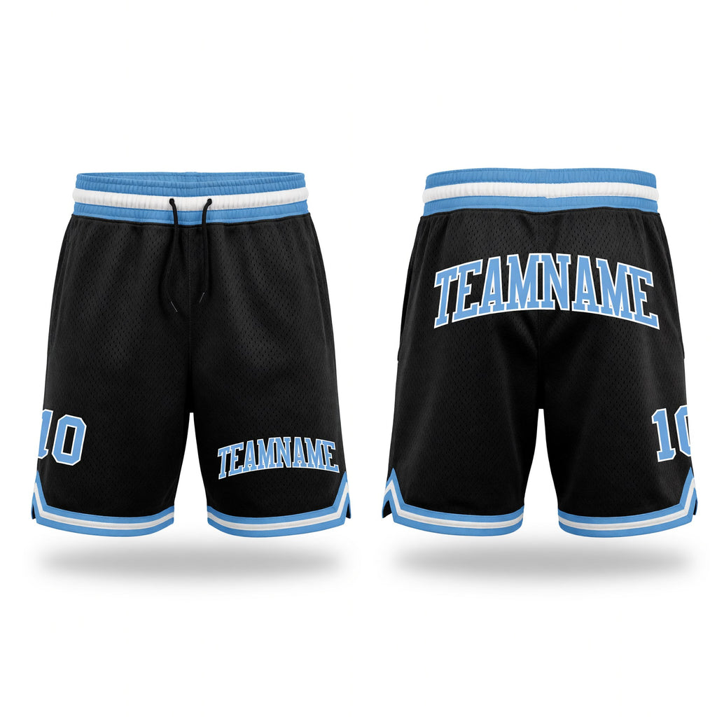 Custom Black Light Blue-White Authentic Throwback Basketball Shorts