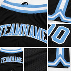 Custom Black Light Blue-White Authentic Throwback Basketball Shorts detail