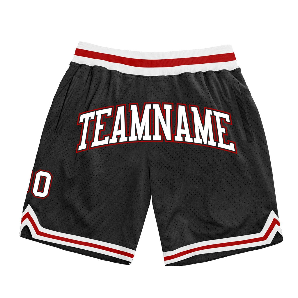 Custom Black White-Red Authentic Throwback Basketball Shorts photo 1