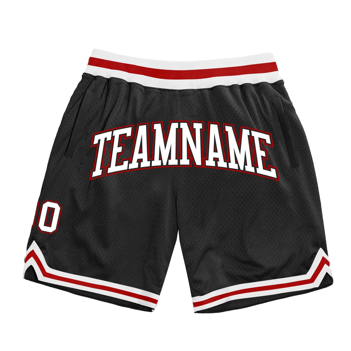 Custom Black White-Red Authentic Throwback Basketball Shorts photo 1