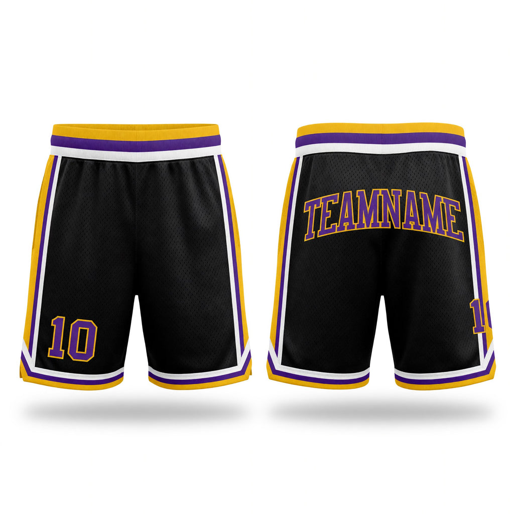 Custom Black Purple-Gold Authentic Throwback Basketball Shorts