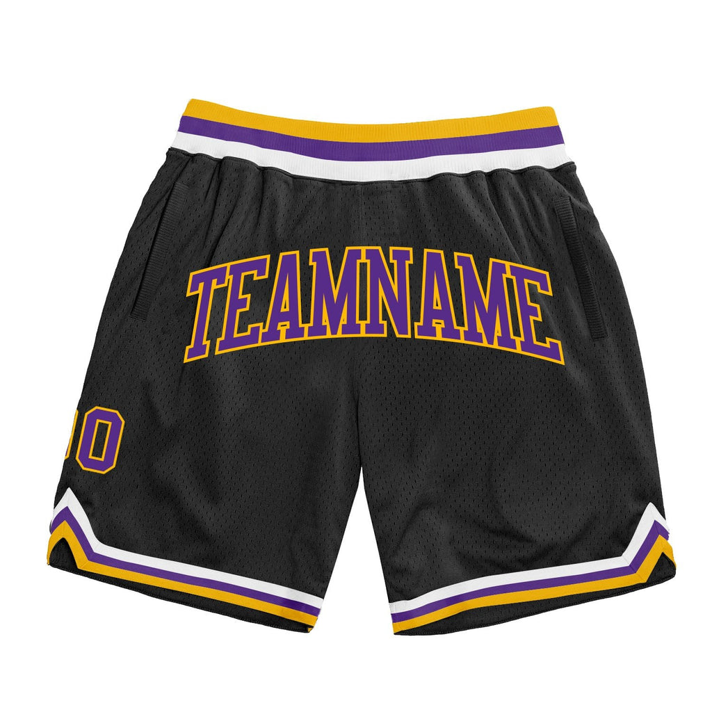 Custom Black Purple-Gold Authentic Throwback Basketball Shorts photo 1
