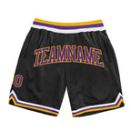 Custom Black Purple-Gold Authentic Throwback Basketball Shorts photo 1