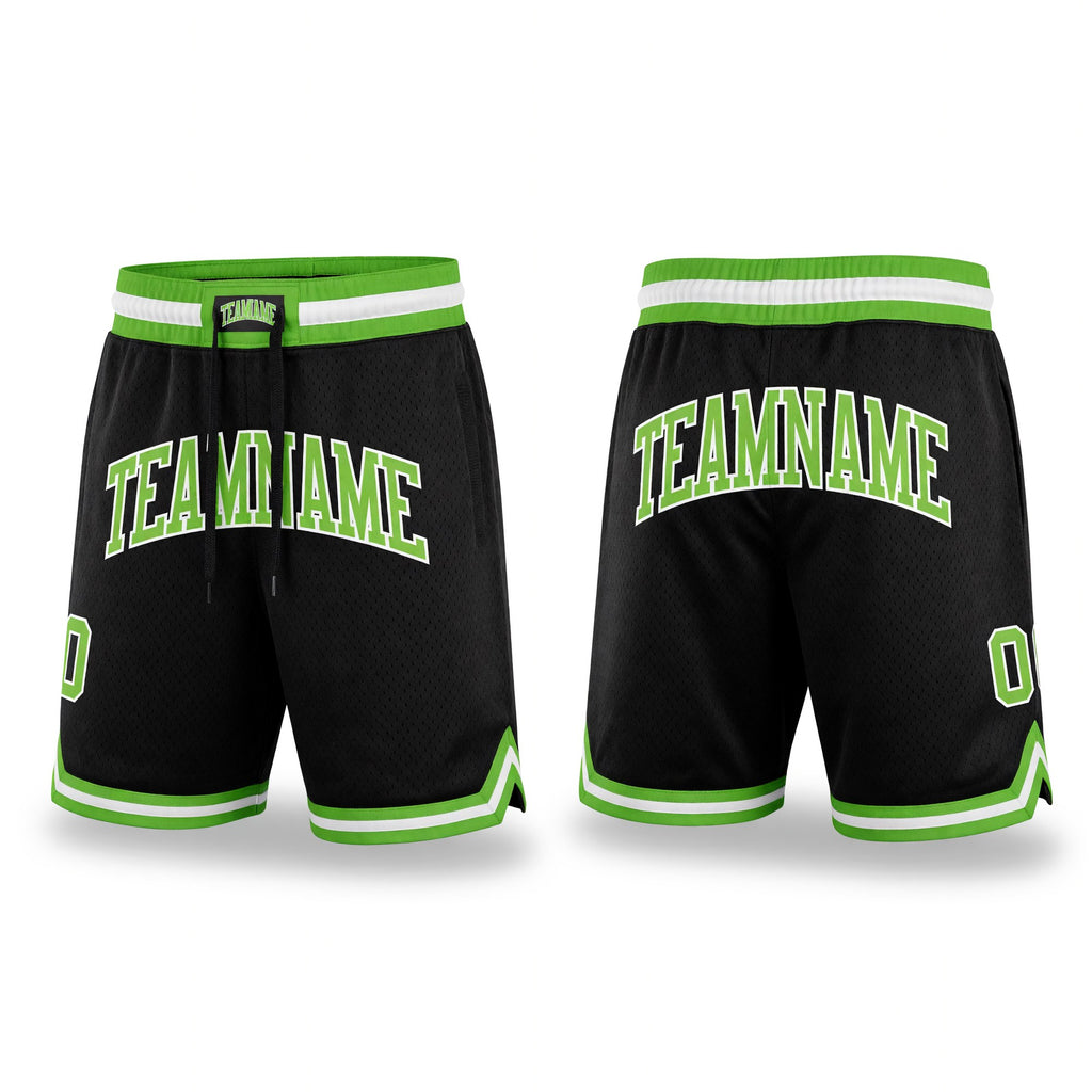 Custom Black Neon Green-White Authentic Throwback Basketball Shorts