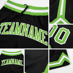 Custom Black Neon Green-White Authentic Throwback Basketball Shorts detail