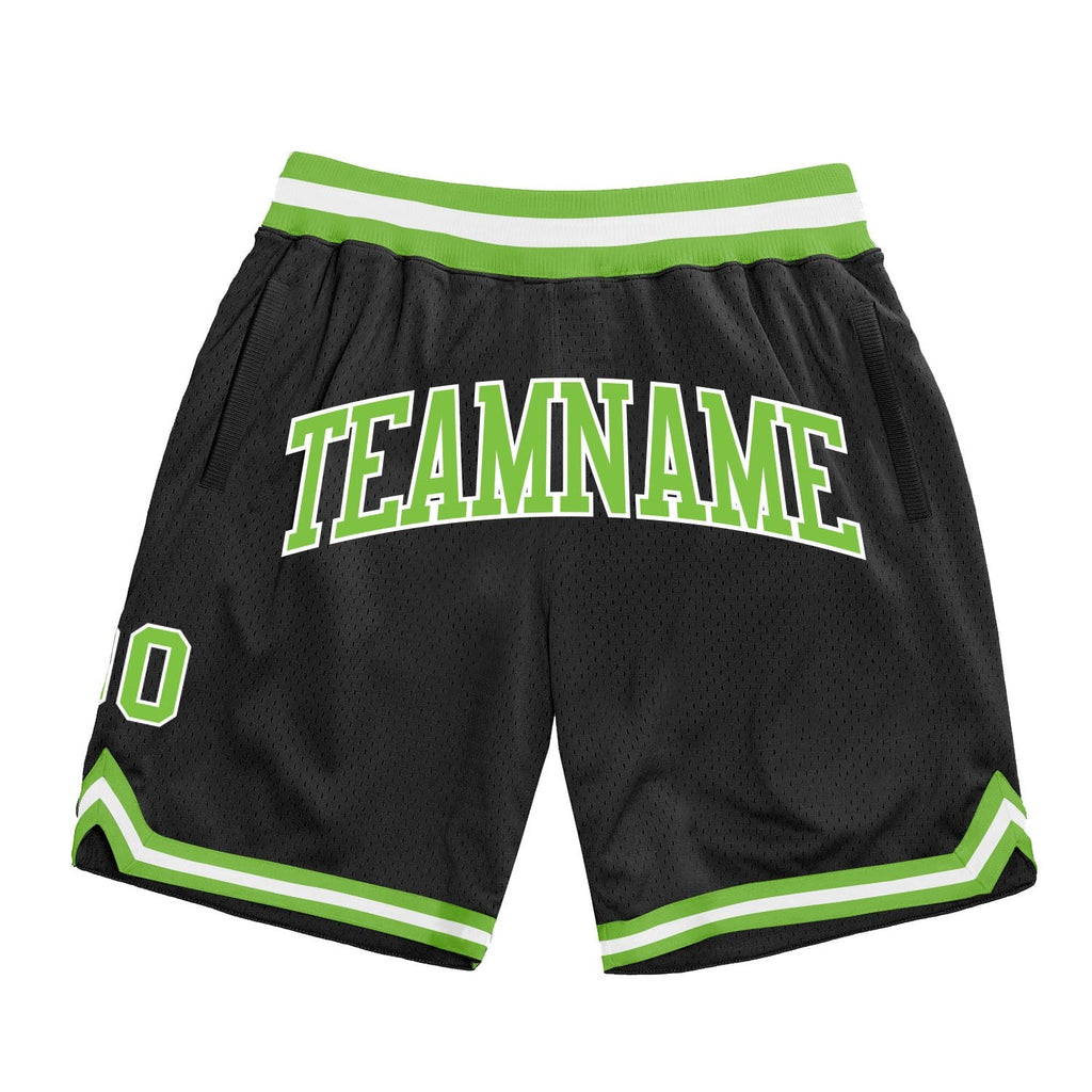 Custom Black Neon Green-White Authentic Throwback Basketball Shorts photo 1