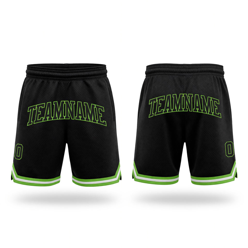 Custom Black Black-Neon Green Authentic Throwback Basketball Shorts