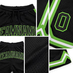 Custom Black Black-Neon Green Authentic Throwback Basketball Shorts detail