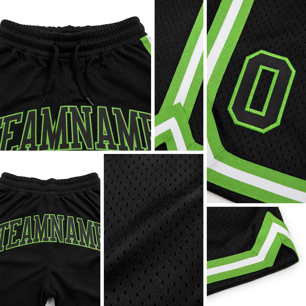 Custom Black Black-Neon Green Authentic Throwback Basketball Shorts detail